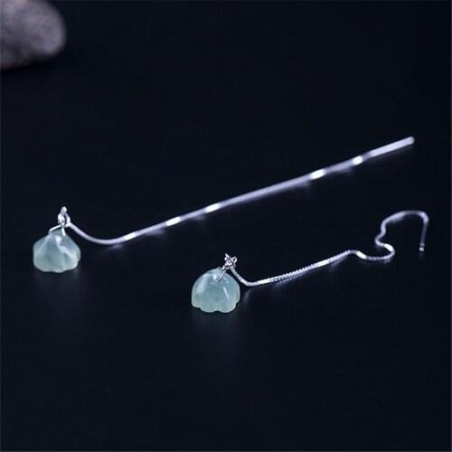 Natural Jade Lotus Drop Earring Real 925 Sterling Silver Dangle Hook Earring Jewerly For Women Vintage Fine Jewelry Dropshipping