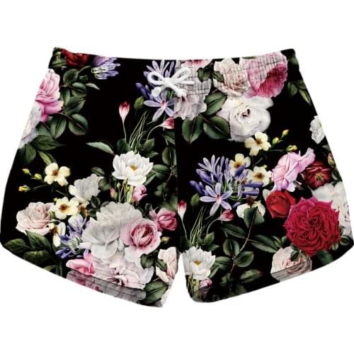 2018 New Green Leave Red Flower Summer Sport Shorts For Women 3 Patterns Black Girls Fitness Bottoms