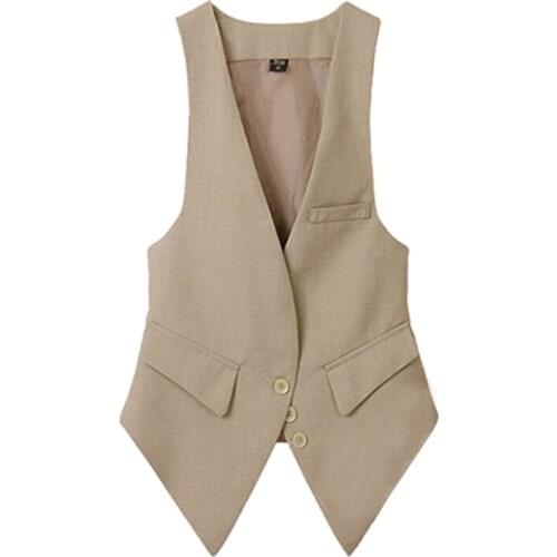2020 new Plus size Fashion women suit Waistcoat Korean Casual solid Vest Sleeveless Slim lady Vests black camel grey 4XL JC417