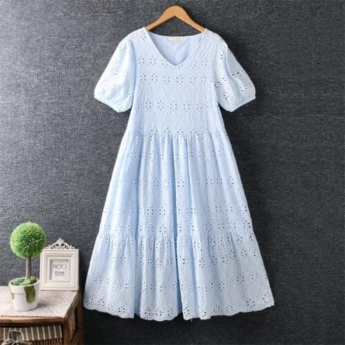 New summer dress sweet fresh embroidery cotton loose dress short sleeve dress