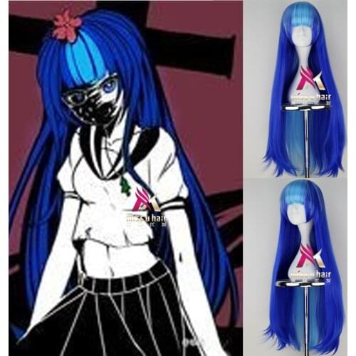 New white-edged Long Straight Cosplay Wig Happy Tree Friends Sliver Gray Blonde blue Synthetic Hair Wigs +wig cap