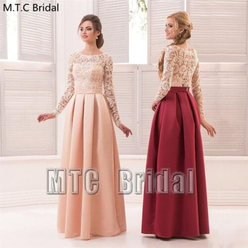 Long Sleeves Formal Evening Dress A Line Lace Top Plus Size Girl Prom Gowns Wholesale Wedding Party Dresses Robe De Soiree