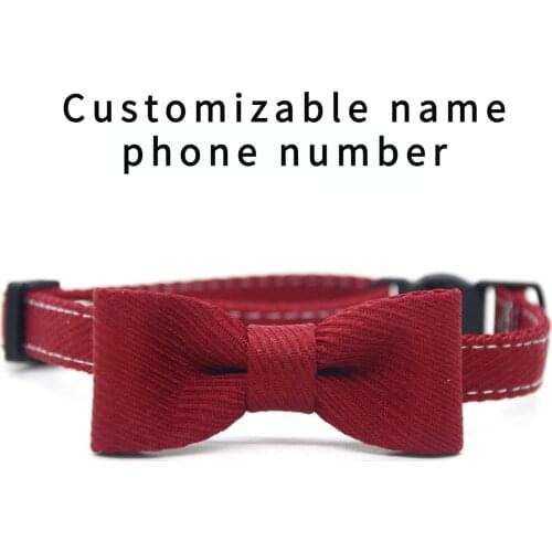 Dog Cat Collar Anti-suffocation Anti-lost Buckle Bowknot Laser Engraved Name Phone Personalized Customization Pets Accessories