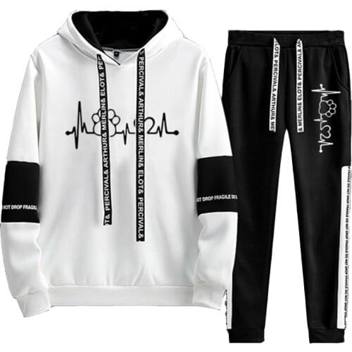 Casual Tracksuit Sport Sets 2 Pieces Sweatshirts Pullover Hoodies and Long Black Pants Suits Mens Outfits Sweatpants