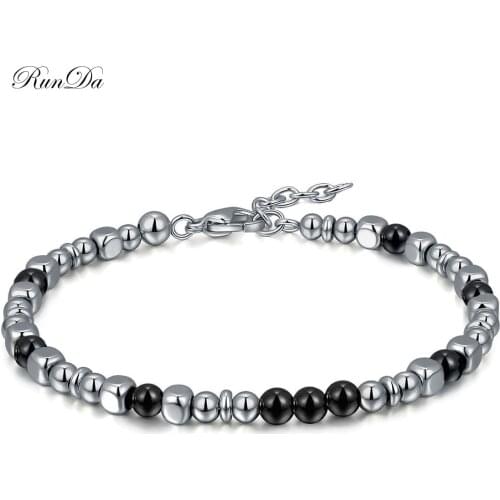 Runda 2020 High Quality Lucky Handmade Natural Bead Bracelet for Men and Women with Stainless Steel Jewels Couple Gift
