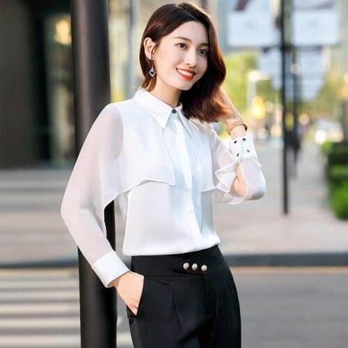 Chiffon 2069 black shirt womens design temperament 2021 spring new splicing shirt fashion top