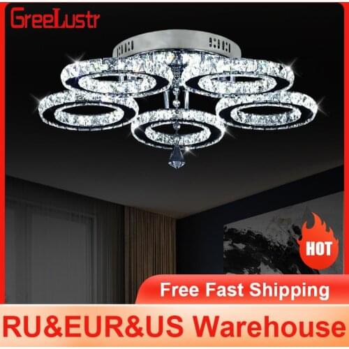 Modern Lustres K9 Crystal Chandelier Ceiling Lamps 3 Rings Stainless Steel Hanging Light Fixture 30W Led Pendant Lamp Home Deco
