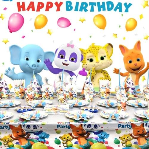 Word Party Theme Cartoon Animal Party Decorations Paper Cup Plate Napkin Tablecloth Christmas Party Tableware Supplies For Home