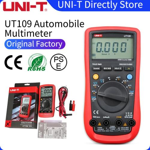 UNI-T UT109 Handheld Automotive Multipurpose Meters Auto Range Multimeters USB PC Connect Dwell Tach LCD Backlight