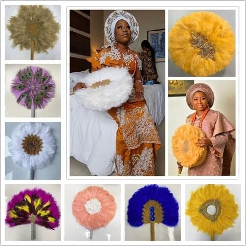 Feather Hand Fan Handmade Luxurious African Dance Lace Feather Fans for Wedding Party Gift Dropshipping Top Wedding Decoration