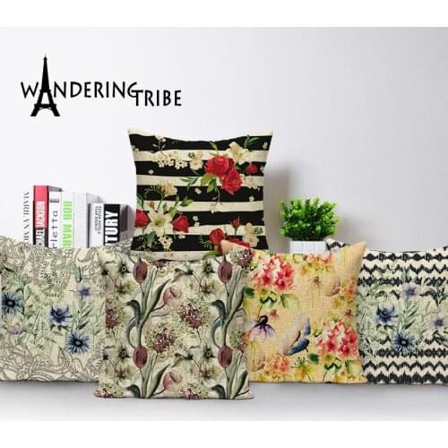 Vintage Decorative Cushion Covers Flower Floral Pillowcase Spring Pillow Covers Farmhouse Home Decor Kissen Linen Pillow 45 * 45