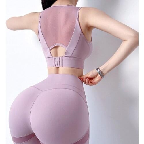 Sexy V Collar Women Yoga Bra Running Sportswear Vest-style Sports Bra Shockproof Mesh Stitching Gym Adjustable Training Bra