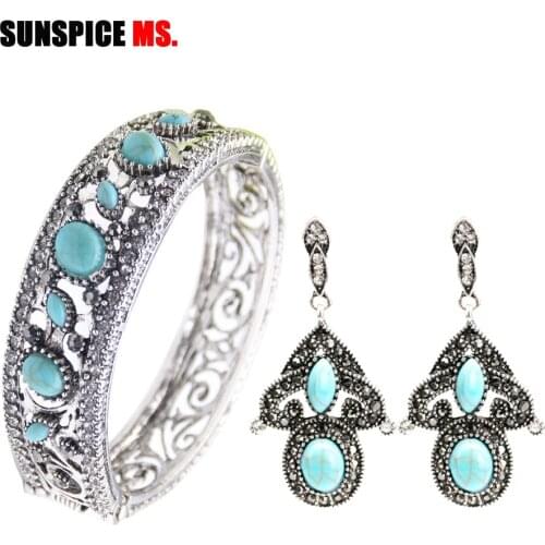 SUNSPICE-MS Vintage Bangle&Dangle Earring Sets For Women Turkish Ethnic Design Bohemia Wedding Bridal Jewelry High Quality 2019