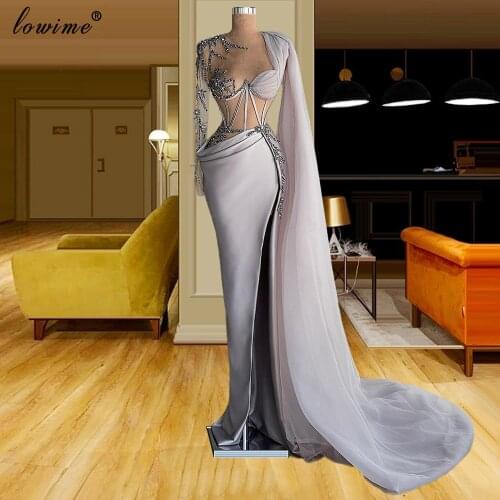 Long Sleeves Beads Evening Dresses Muslim Mermaid Evening Gowns Arabic Celebrity Dresses For Women Vestido De Fiesta De Boda