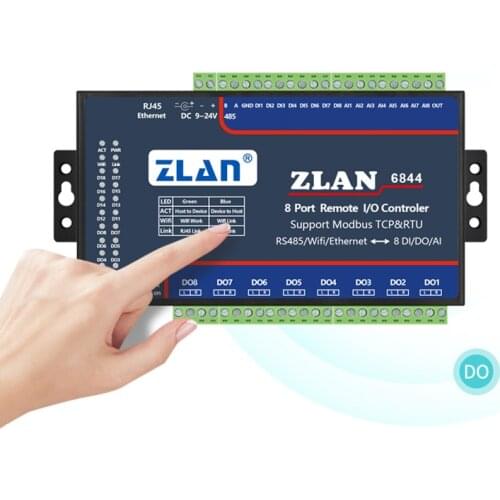 ZLAN6844 Modbus RS485 Wifi Ethernet RJ45 8 Channel DI AI DO I/O Module RTU Board