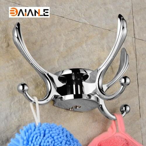Wall Mounted Gold Three Hooks Rotation Clothes Coat Robe Hook for Bathroom Accessory Hanger