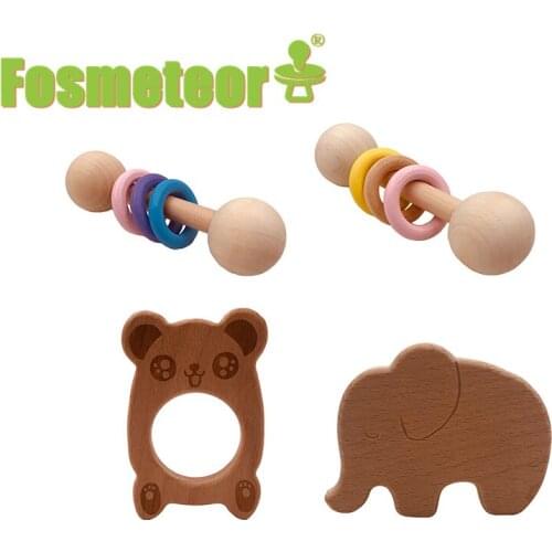Fosmeteor 1pcs Infant Baby Wood Teether Shape Natrual Wooden Baby Teether Toys ,Wood Teething Accessories , Baby Shower Gifts