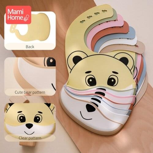 1pc Waterproof Baby Silicone Bibs Newborn Feeding Tableware Waterproof Cartoon Bear Adjustable Feeding Clothes Childs Goods