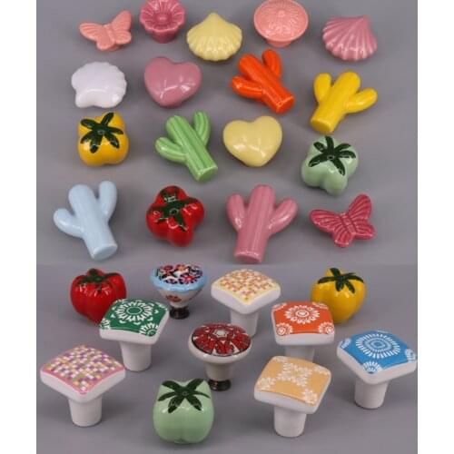 1x Children Room Lovely Ceramic Knobs Colorful Drawer Wardrobe Kitchen Cupboard Door Handle With Screw
