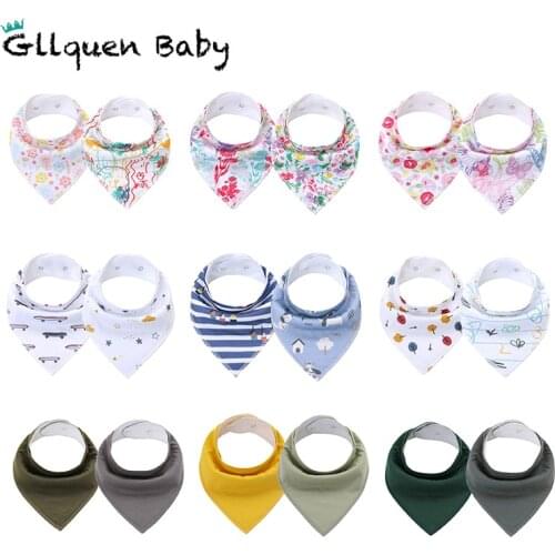 2 Pcs Baby Bandana Drool Bibs Organic Cotton Soft Cute Absorbent Newborn Accessories For Teething And Feeding Infants Gift Stuff