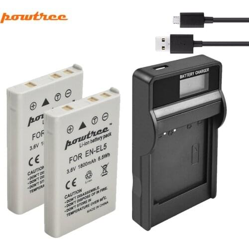 Powtree 1800mAh 2Pcs EN-EL5 Digital Camera Battery+USB Charger For Nikon Coolpix P4 P80 P90 P100 P500 P510 P520 P530 P5000 P5100