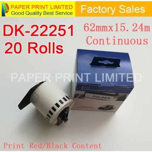 20 rolls Brother compatible dk22251 dk-22251 dk 22251 Black / red on white roll Continuous Compatible label