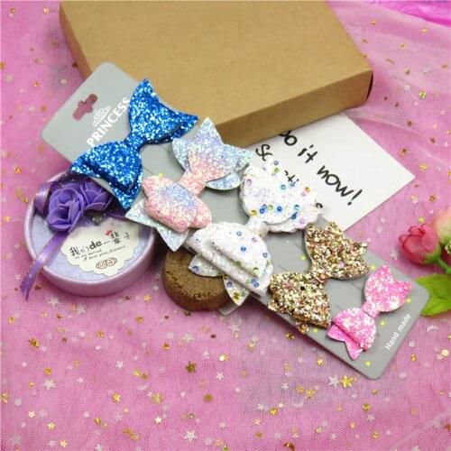5PCS/SET Lovely Shiny 5 Styles Baby Girls Clip Leather Bow Child Tie Knot Creativity Handmade Hairpins Hair Accessories For Kids