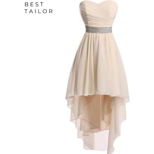 Asymmetrical Bridesmaid Dresses Champagne Hi-Lo Chiffon Formal Wedding Guest Gown Prom Wear Corset Back Maid of Honor Gown Real