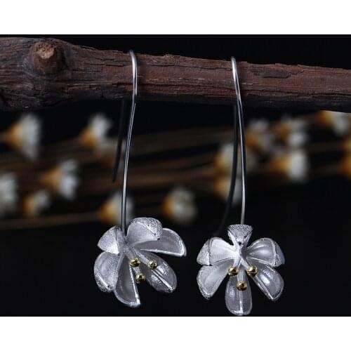 Bohemia New S925 Pure Silver Flower Decoration Design Model Of National Wind Grapefruit Flowers Earrings