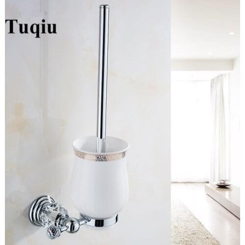 Toilet Brush Holder Chrome Bathroom Cleaning Brush Holder Set Bathroom Accessories Chrome Solid Brass and Crystal 3 Color