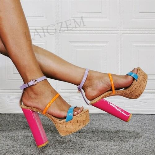 DOHBANER SUPER Women Platform Sandals Cork Print Chunky Heels Pumps Prom Party Ladies Female Shoes Woman Big Size 43 45 48 50 52