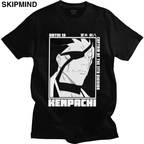 Trendy Mens Anime Manga Kenpachi Zaraki T-Shirt Short Sleeve Round-neck Cotton Tshirt Graphic Bleach Tee Shirt Slim Fit Clothes