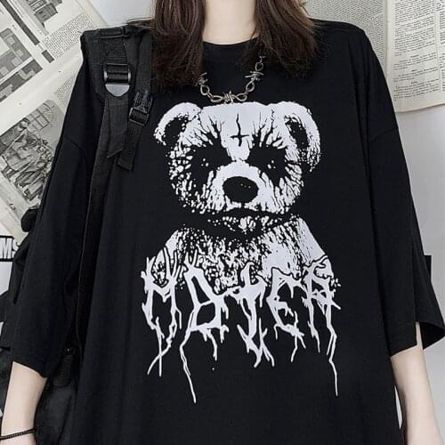 Harajuku Punk Graphic Anime Cartoon Print T Shirt Women Vintage Cotton Dropshipping Y2K Short Sleeve Top Plus Size Black Clothes