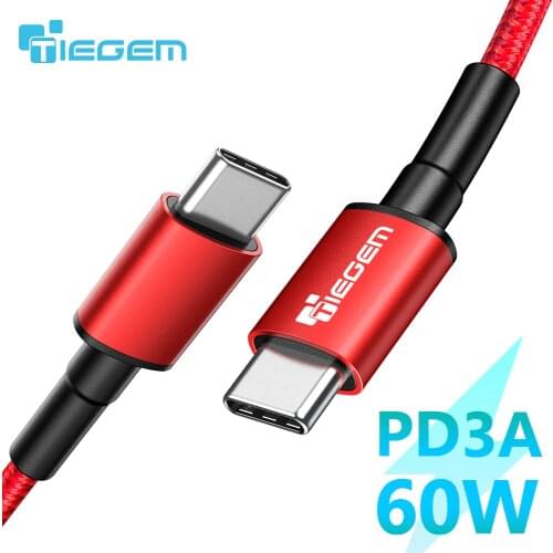 TIEGEM USB C to USB C Cable Fast Charging Quick Charge 4.0 3.0 USB-C Cable for Samsung Galaxy Note 10 s9 PD 60W 3A for macbook
