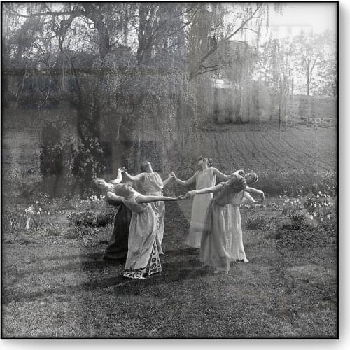 Circle of Women Dancing Moon Light Dance Meadow Pagan Witches Wiccan Magic Coven Seance Canvas Wall Art Poster Painting Picture
