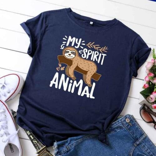 100% Cotton Summer MY SPIRIT ANIMAL Sloth Womens T-shirt O-Neck Harajuku Top Casual Female T shirt Oversized Size S-5XL
