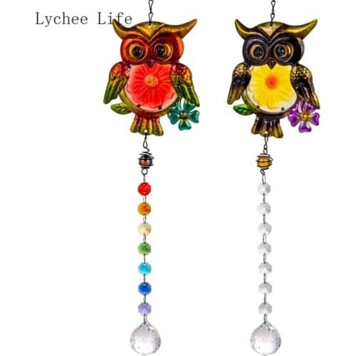 Lychee Life Owl Shaped Windchimes Outdoor Pendent Ornament Crystal Hanging Pendant Diy Home Decoration Craft Gifts