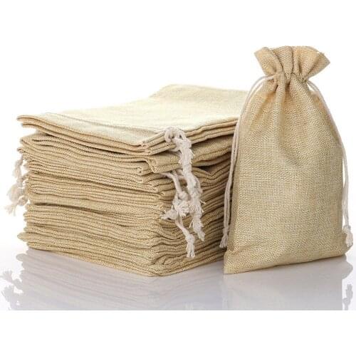 50pcs Burlap Packing Pouches Drawstring Bags DarkKhaki for Jewelry Packing 12x16cm 13x18cm 15x20cm