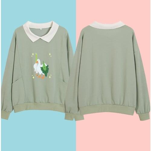 Cute Duck Graphic Hoodies Cotton Long Sleeve Best Friend Sweatshirt Goth Aesthetic Kawaii Printed Pullover Sweetshirt for Girls