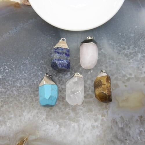 Natural Stones 1pcs Turquoise/Tiger Eye/Lapis Irregular Nugget Pendant Rose/White Quartz Silvery Necklace Charms DIY Jewelry