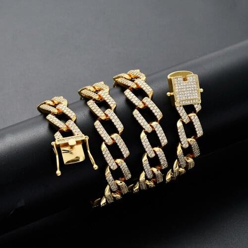 Cuban Necklace 14mm Width Heavy Full Iced Out Chain Zircon Square Men Cuban Link Necklace Copper Choker Bling HipHop Jewelry