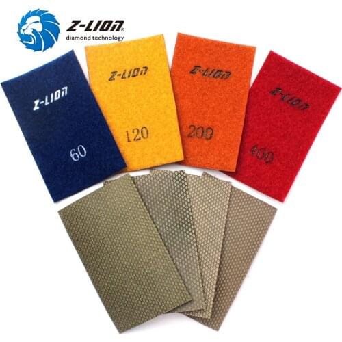 Z-LION 4pcs Diamond Hand Polishing Pads Sheets 90*55mm Hook & Loop Electroplated Polishing For Marble Concrete Stone