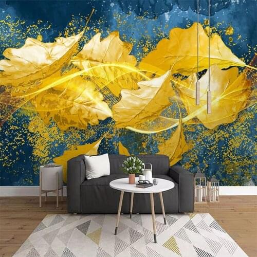 Custom 3D Wall Paper Golden Leaves Oil Painting Modern Art Mural Modern Study Living Room Dining Room Background Wall Home Decor