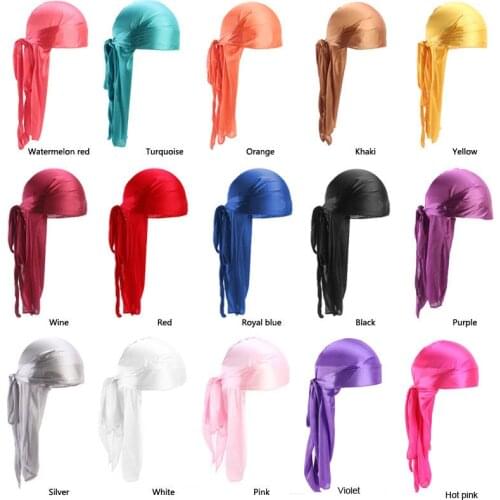 50PCS Silky Durags Bandanas Turban hat Wigs Doo Men Satin Durag Biker Headwear Headband Hair Accessories Extra Long Tail Du-Rag