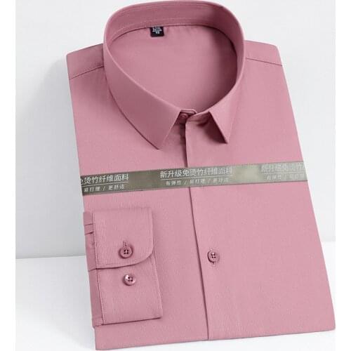 Long Sleeve Bamboo Fiber Wrinkle Free Mens Dress Shirt Luxury Smooth Soft Pocketless Business Formal Work Office Clothing Man