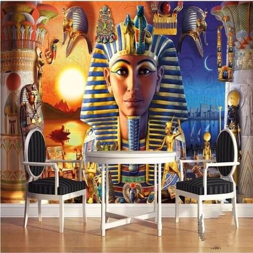 Custom Self Adhesive Wallpaper 3d decoration picture background modern Egyptian culture ancient civilized art restaurant murals