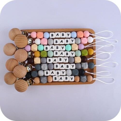 NEW Personalised Name Silicone Letter Beads Pacifier Clip Colorful Pacifier Chain for Baby Teething Soother Chew Toy Dummy Clips