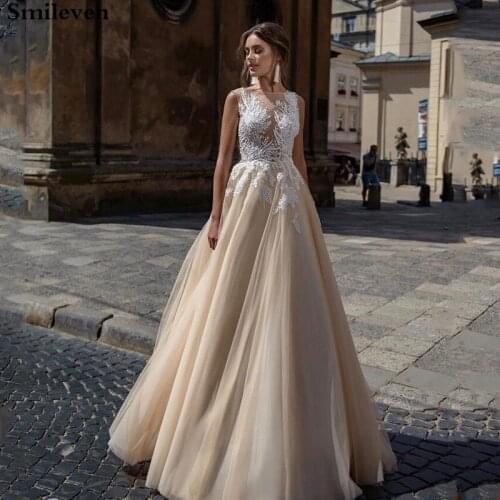 Smileven Princess Wedding Dress 2019 Lace Appliques A Line Bride Dresses Champagne Vestido De noiva Wedding Gowns