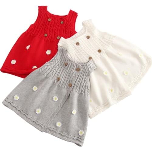 Baby Girls Sweater Button Cardigan Knitted Vest Dress For Childrens Waistcoat Kids Clothes Elegant Princess Dresses