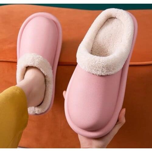 Winter Women Slippers Plush Warm Shoes Waterproof Home Slippers Unisex House Slippers Big Size 45 Non-slip Lady Flats Slip On